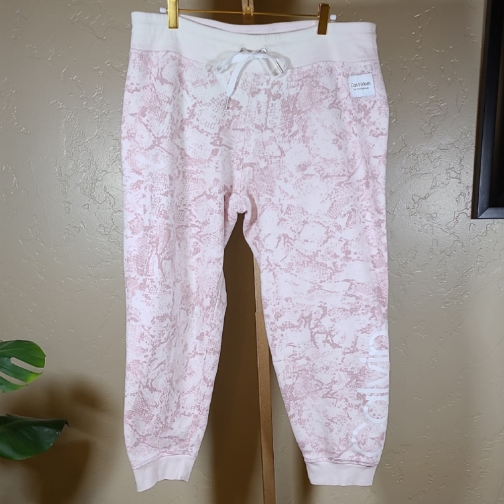 Calvin Klein Performance Pink Jogger Sweatpants Ombre Snakeskin Look XL